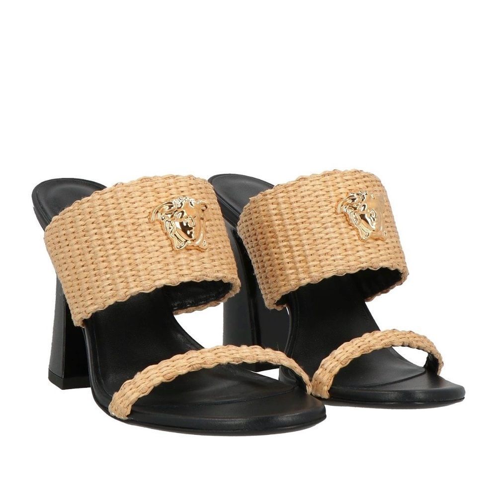 NWT Versace Black and Tan Woven Heels